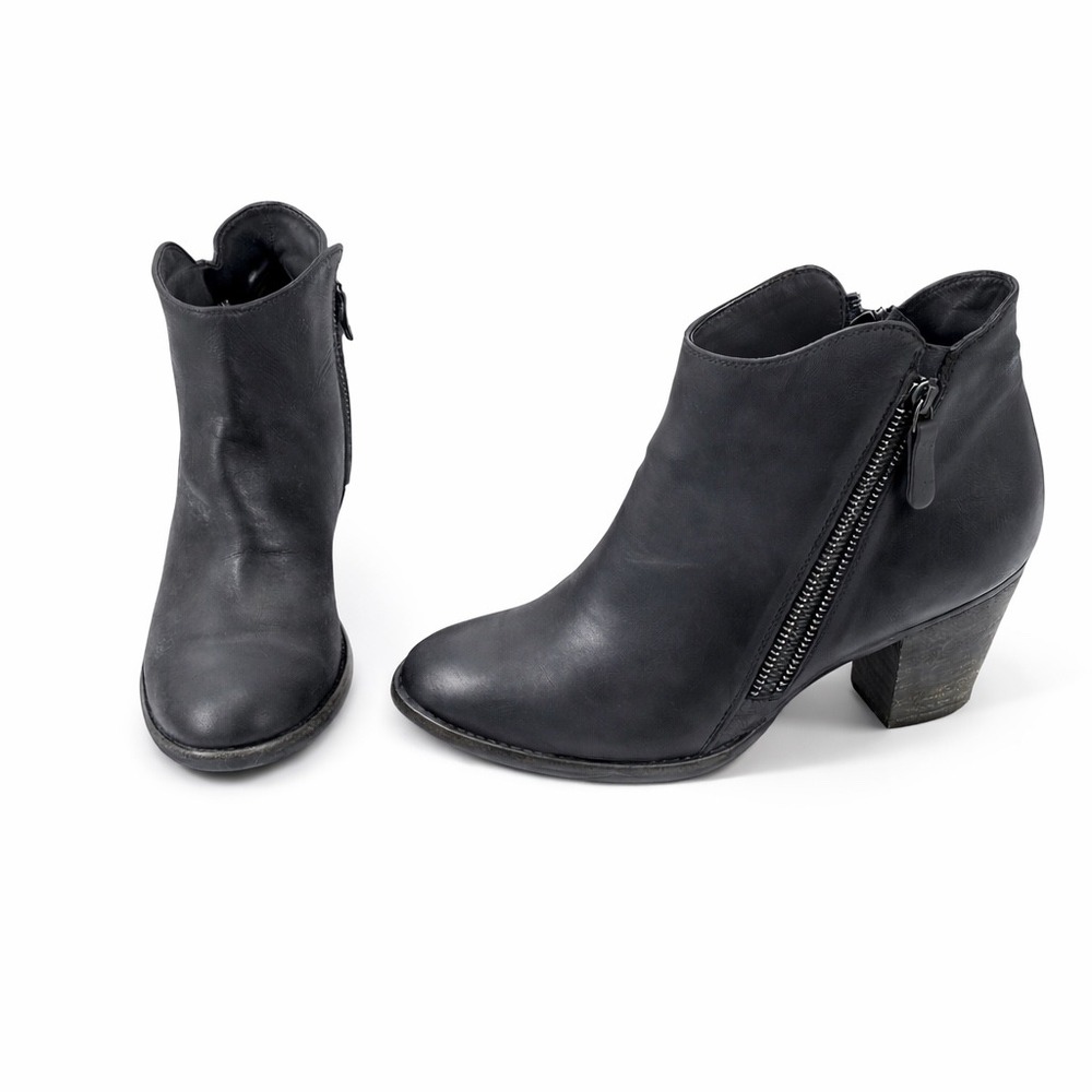 Paul Green‎ Black Leather Ankle Boots Block Heel Zip Booties 7.5 Made in Austria